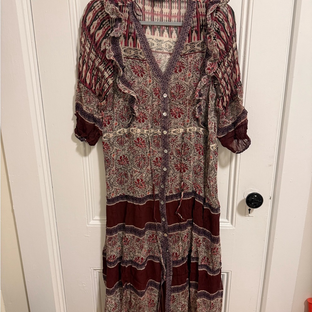 Massimo Dutti Burgundy and Cream Maxi Dress